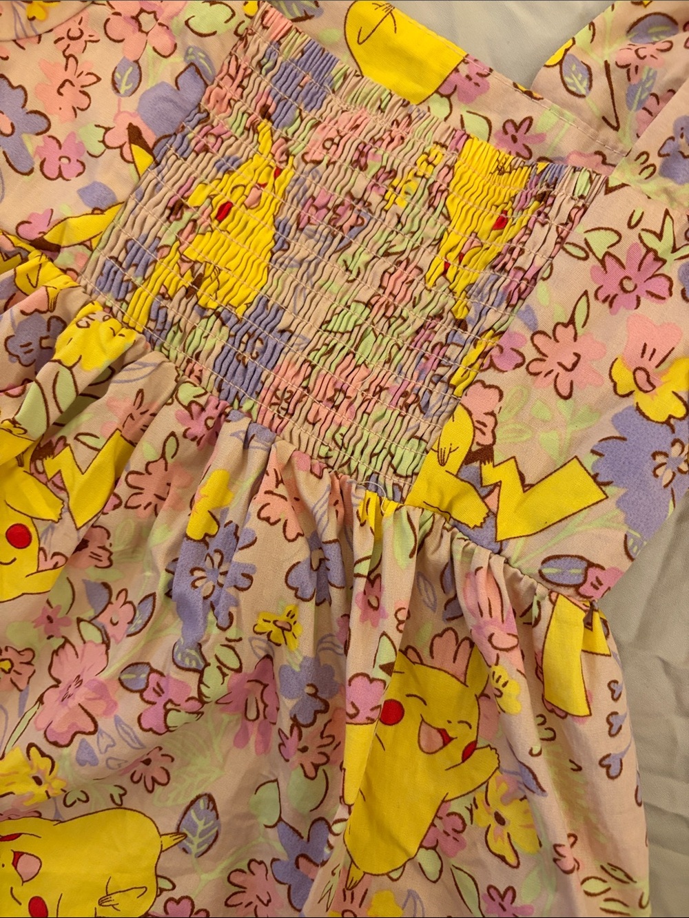 Pokemon Yellow and Lavender Floral Pikachu Kids Casual Dress - Picture 3 of 4